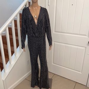 NWT Forever 21 Black with Silver Metallic Stripes Pant Set